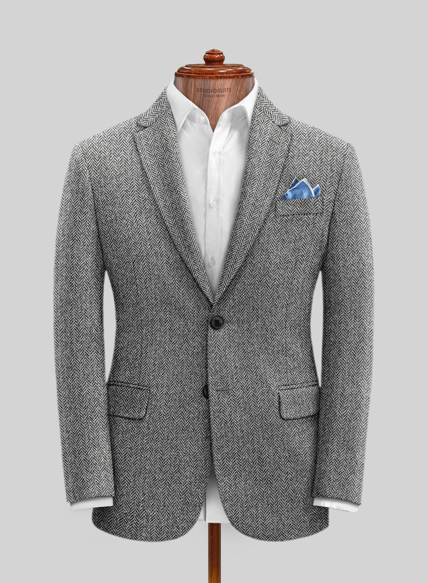 Harris Tweed Gray Chevron Jacket - StudioSuits