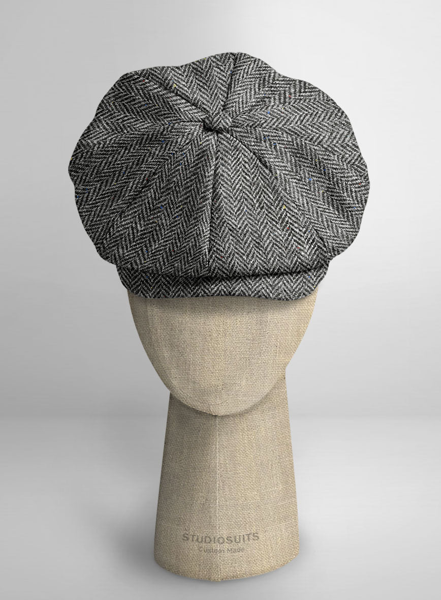 Harris Tweed Gray Chevron Newsboy Cap - StudioSuits