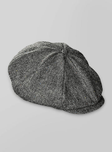 Harris Tweed Gray Chevron Newsboy Cap - StudioSuits