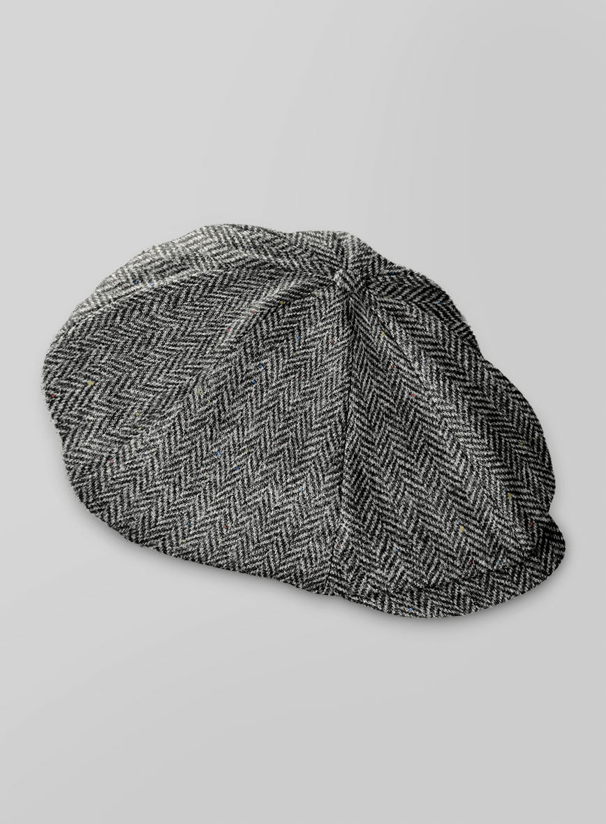 Harris Tweed Gray Chevron Newsboy Cap - StudioSuits
