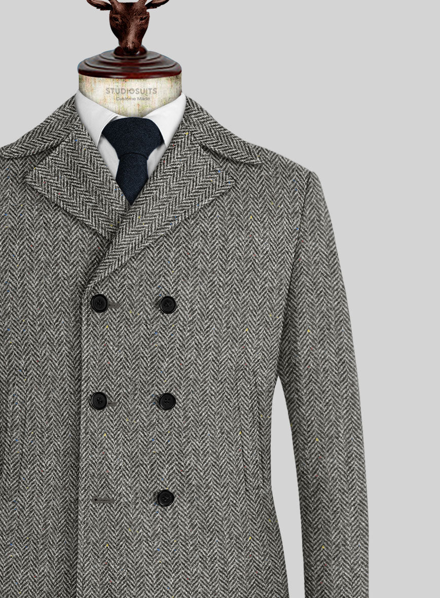 Harris Tweed Gray Chevron Pea Coat - StudioSuits