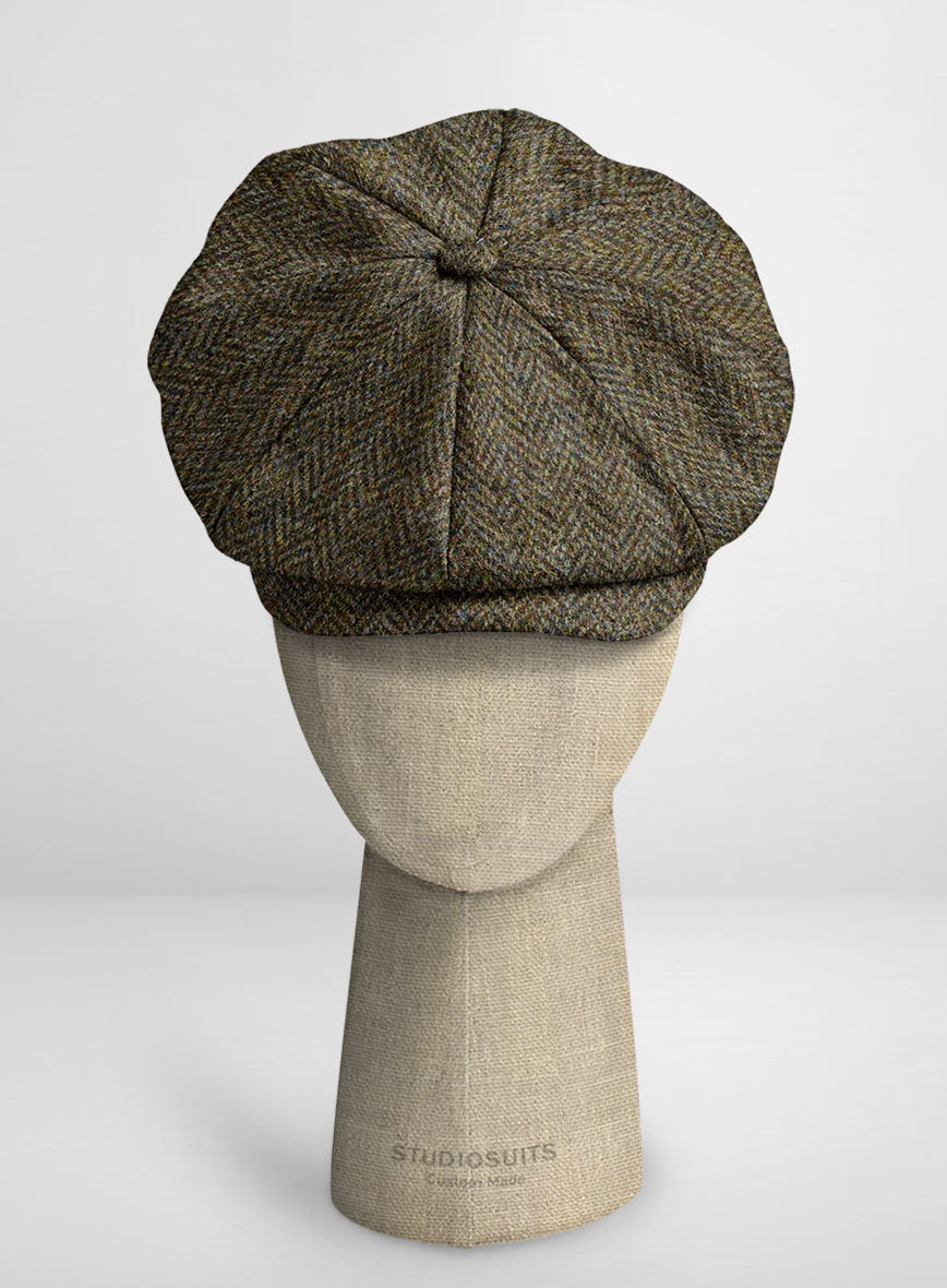 Harris Tweed Ridge Brown Herringbone Newsboy Cap - StudioSuits