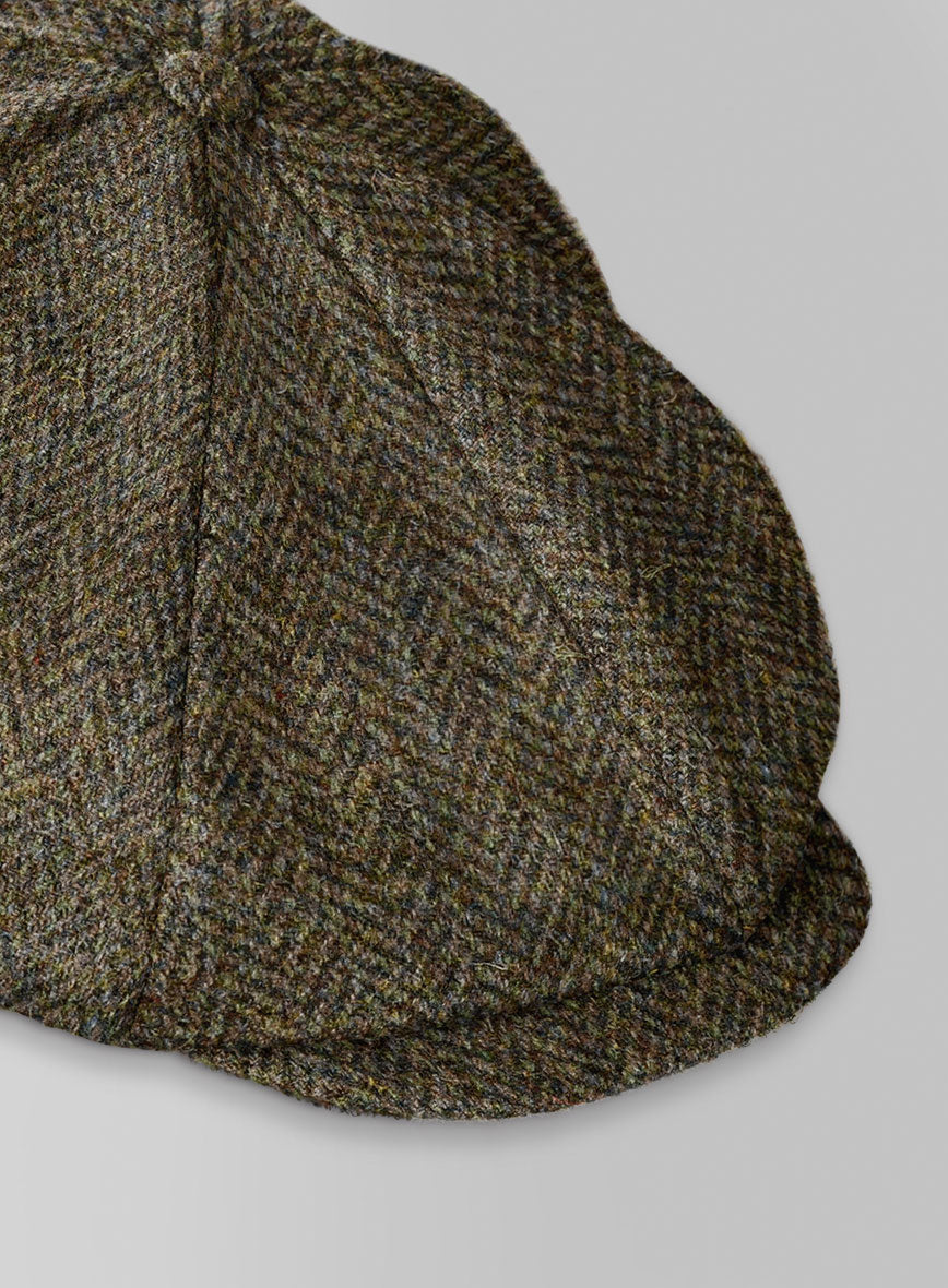 Harris Tweed Ridge Brown Herringbone Newsboy Cap - StudioSuits