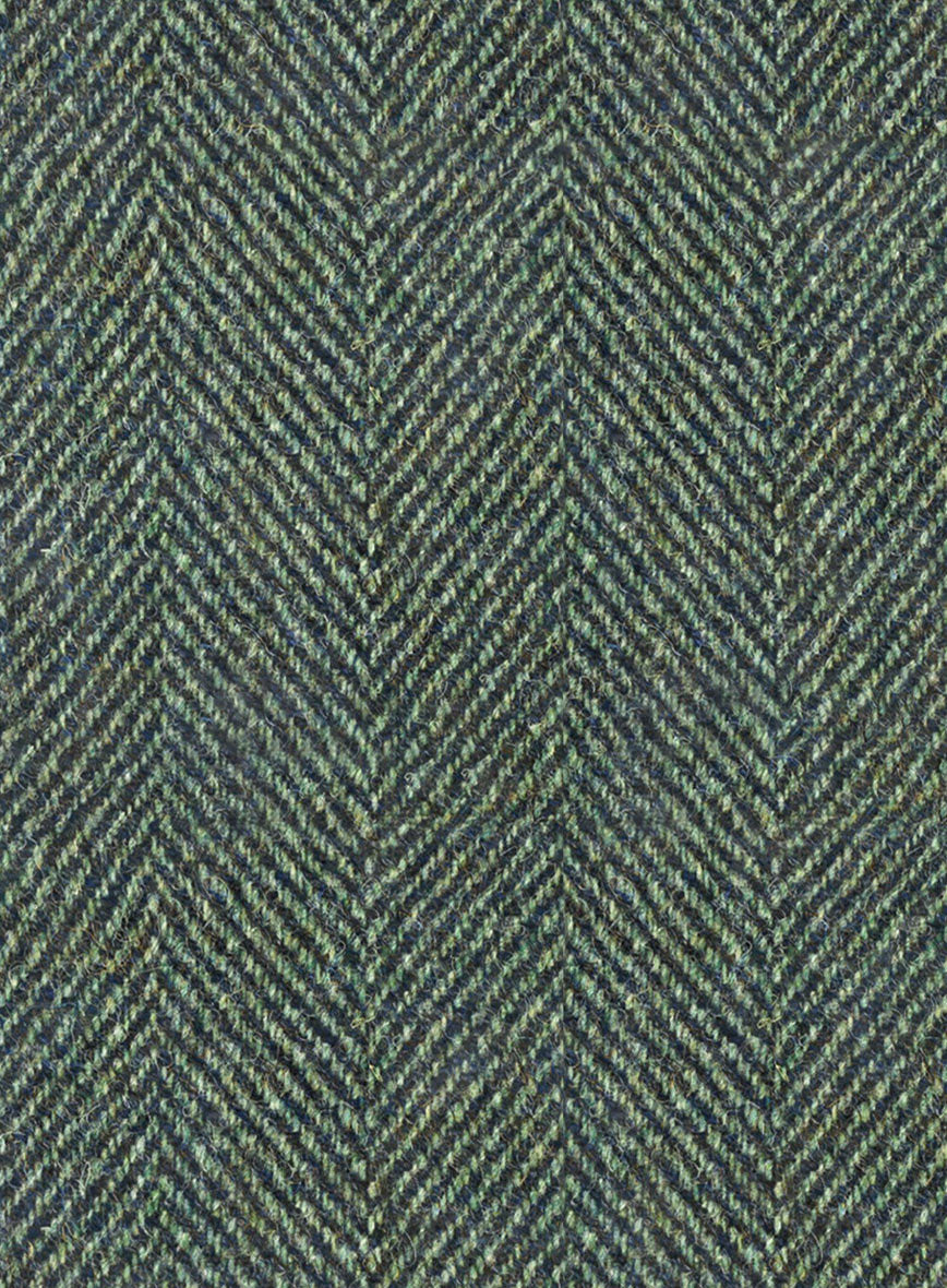 Harris Tweed Wide Herringbone Green Pants - StudioSuits