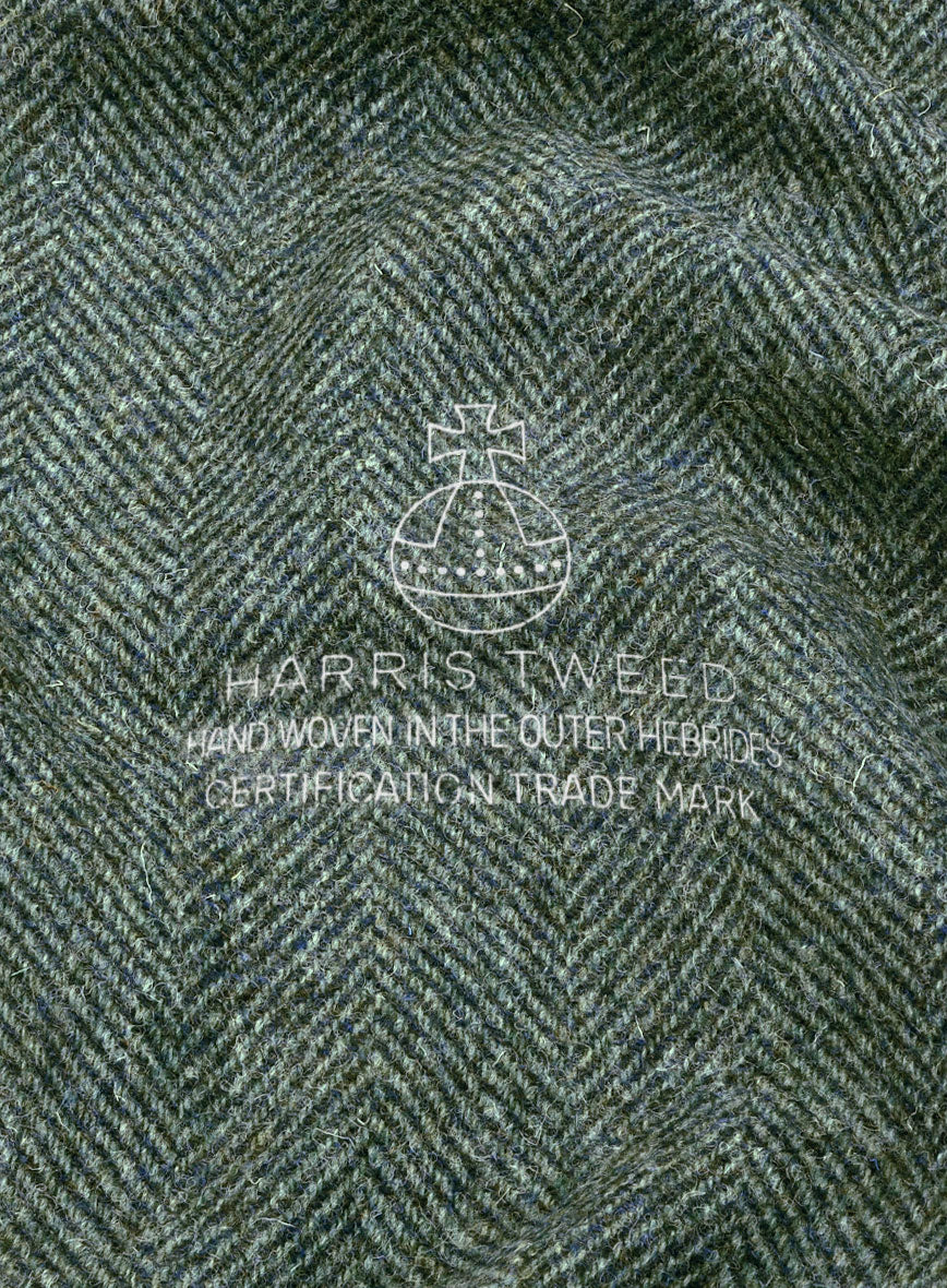 Harris Tweed Wide Herringbone Green Pants - StudioSuits