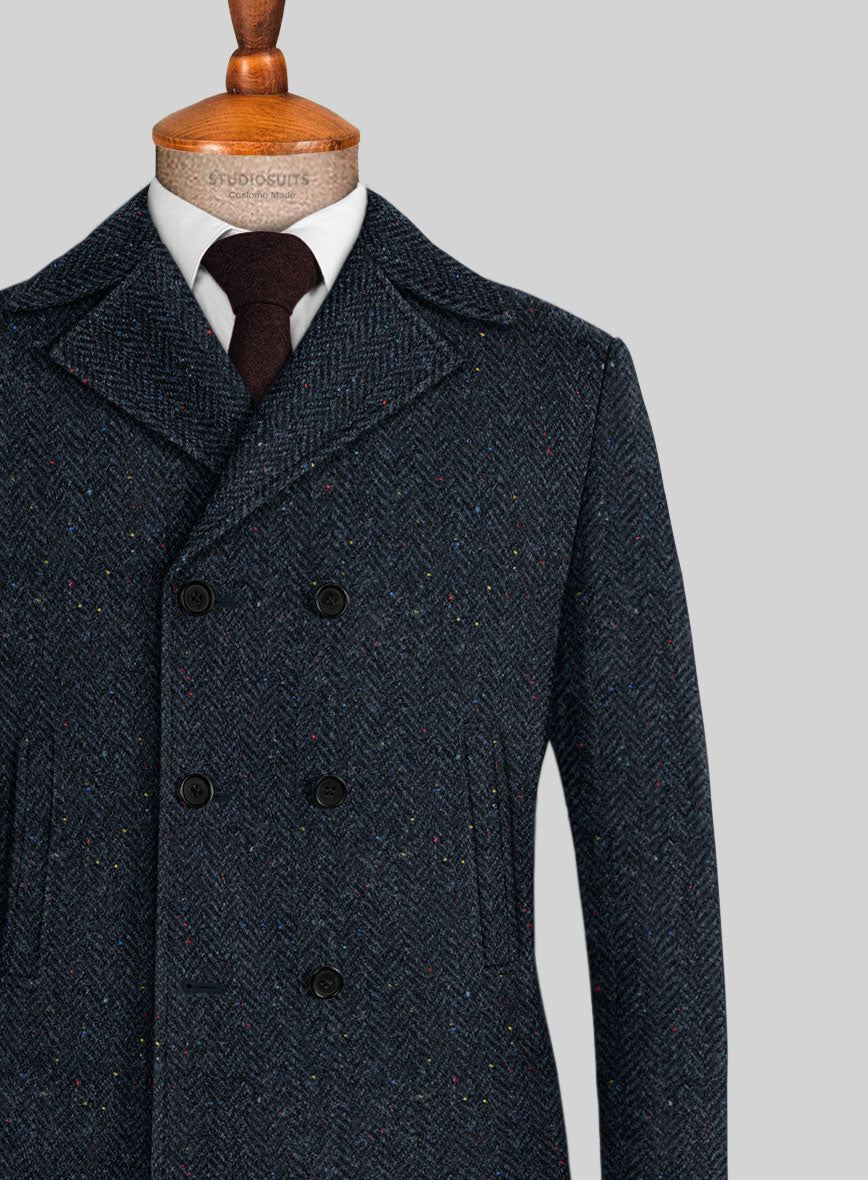 Harris Tweed Blue Chevron Pea Coat – StudioSuits