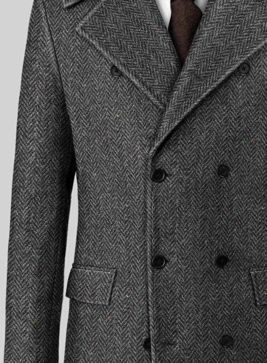 Harris Tweed Charcoal Chevron Tweed GQ Overcoat - StudioSuits
