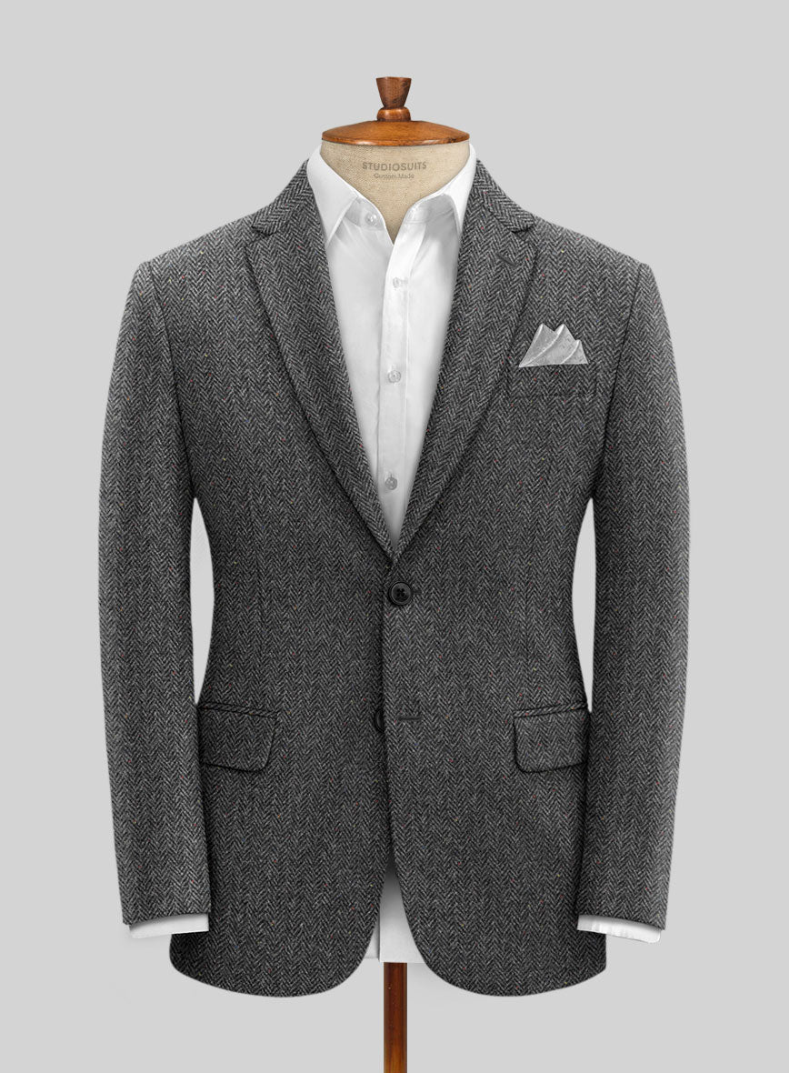 Harris Tweed Charcoal Chevron Jacket - StudioSuits