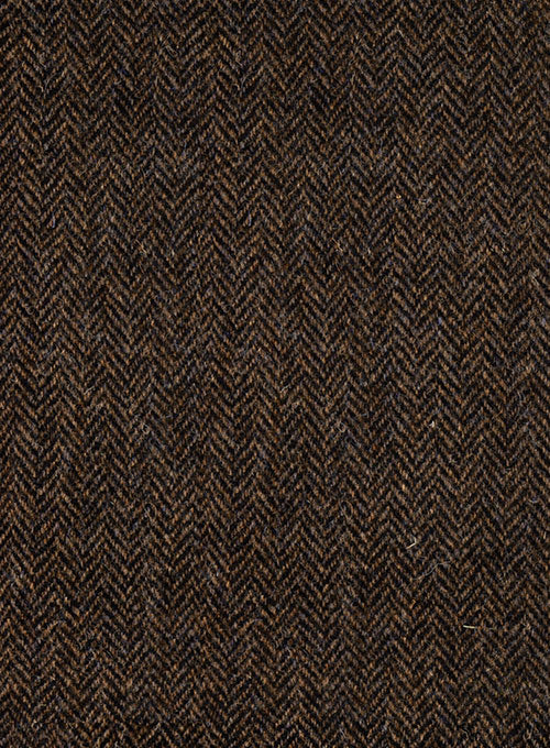 Harris Tweed Dark Brown Herringbone Pea Coat - StudioSuits