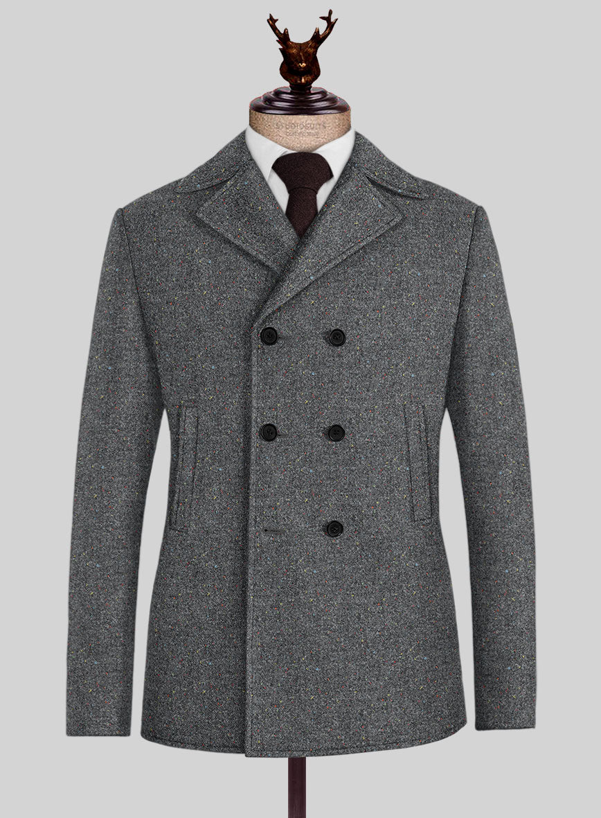 Harris Tweed Gray Speckled Pea Coat - StudioSuits