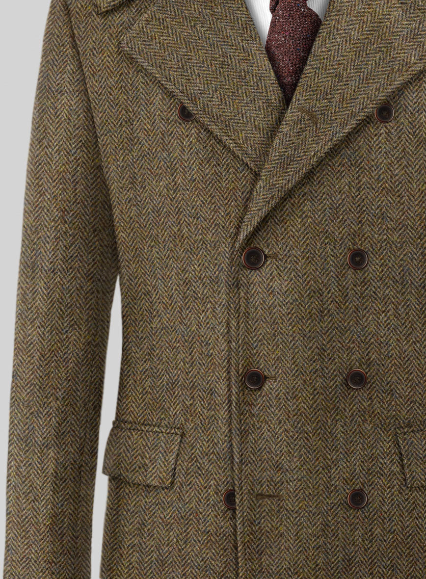 Harris Tweed Hebridean Brown Herringbone GQ Overcoat - StudioSuits