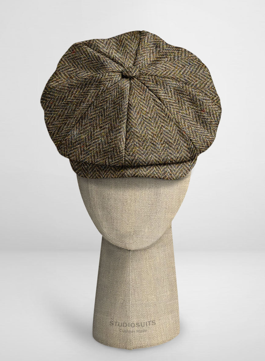 Harris Tweed Hebridean Brown Herringbone Newsboy Cap - StudioSuits