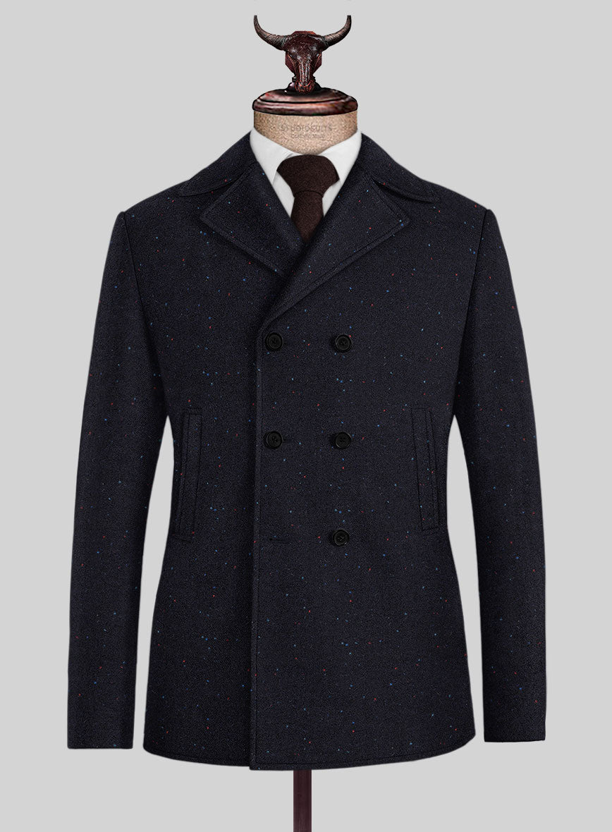 Harris Tweed Navy Speckled Pea Coat - StudioSuits