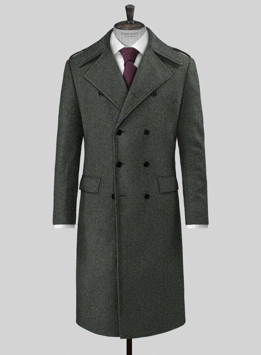 Harris Tweed Ridge Blue Herringbone GQ Overcoat - StudioSuits