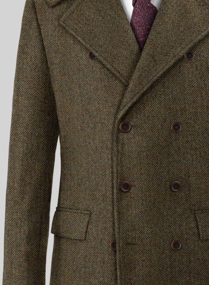 Harris Tweed Ridge Brown Herringbone GQ Overcoat - StudioSuits