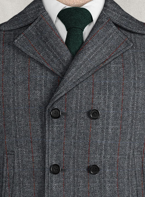 Harris Tweed Welsh Gray Pea Coat - StudioSuits
