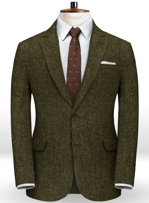 Harris Tweed Melange Green Herringbone Jacket - StudioSuits