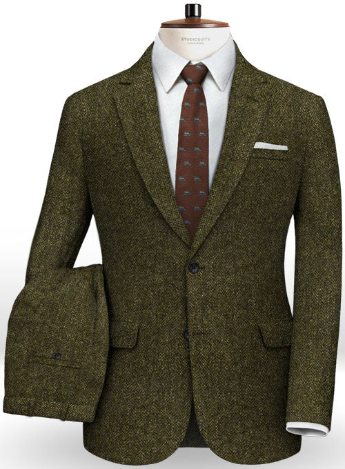 Harris Tweed Melange Green Herringbone Suit - StudioSuits
