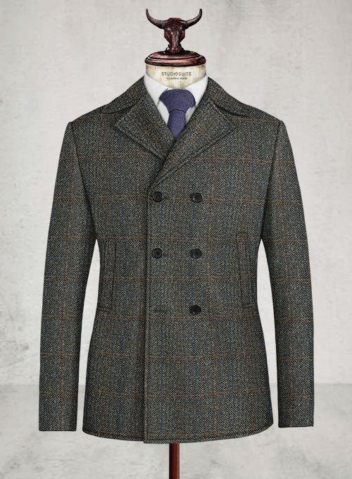 Harris Tweed Country Gray Pea Coat - StudioSuits
