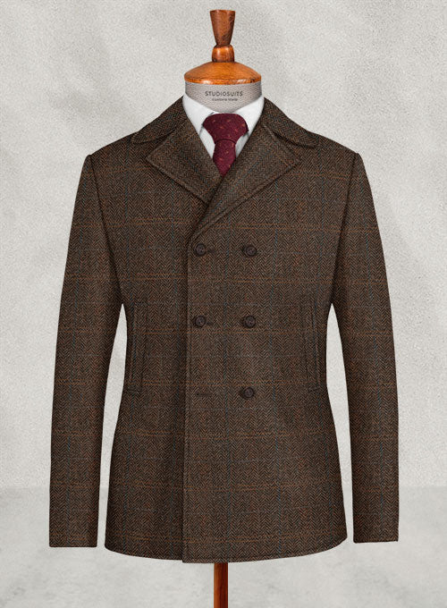 Harris Tweed Country Dark Brown Pea Coat - StudioSuits