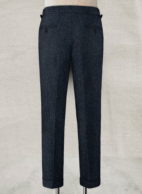 Harris Tweed Dark Blue Herringbone Highland Trousers - StudioSuits