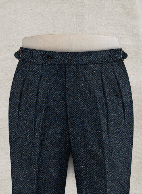 Harris Tweed Dark Blue Herringbone Highland Trousers - StudioSuits