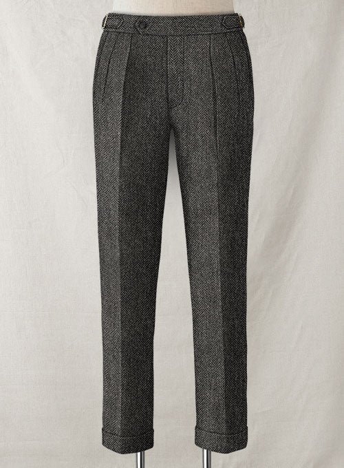 Harris Tweed Dark Gray Herringbone Highland Trousers - StudioSuits
