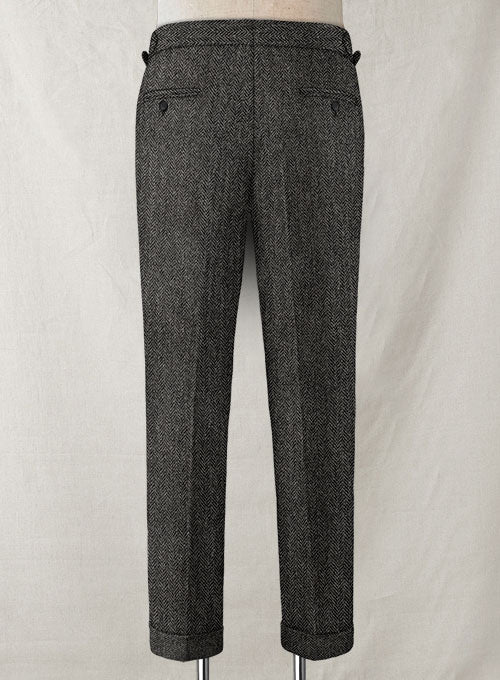 Harris Tweed Dark Gray Herringbone Highland Trousers - StudioSuits