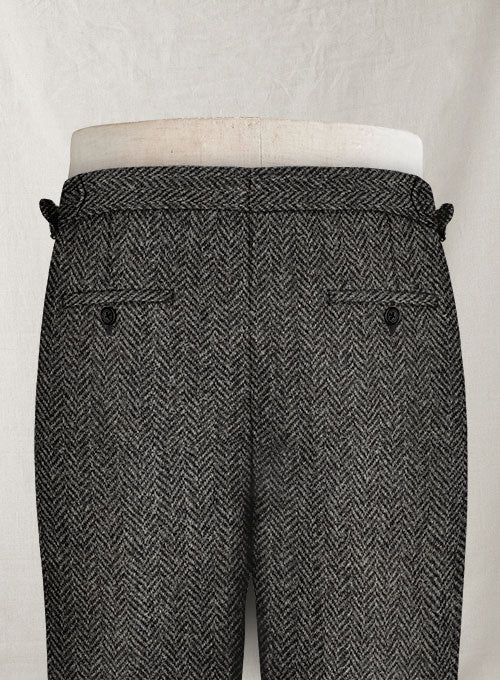 Harris Tweed Dark Gray Herringbone Highland Trousers - StudioSuits