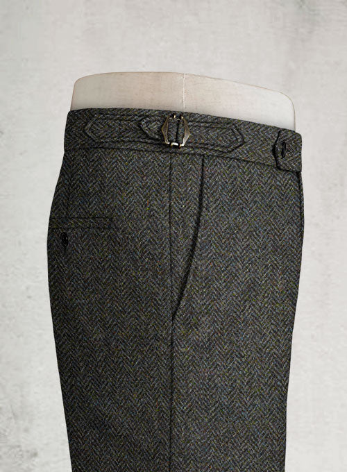 Harris Tweed Ridge Blue Herringbone Highland Trousers - StudioSuits