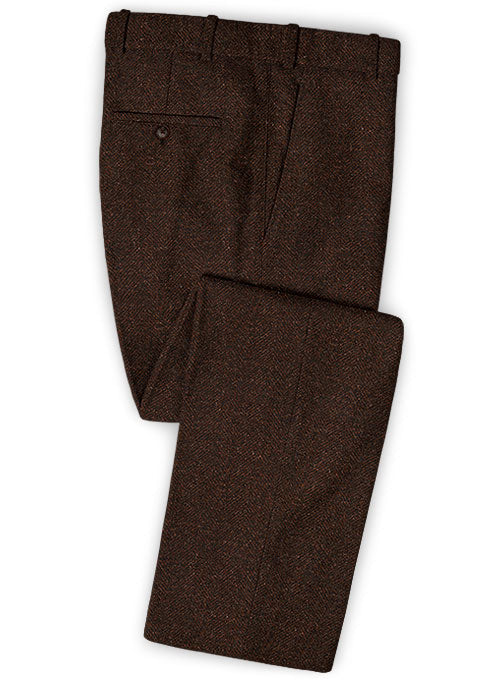 Heavy Brown Herringbone Tweed Pants - StudioSuits