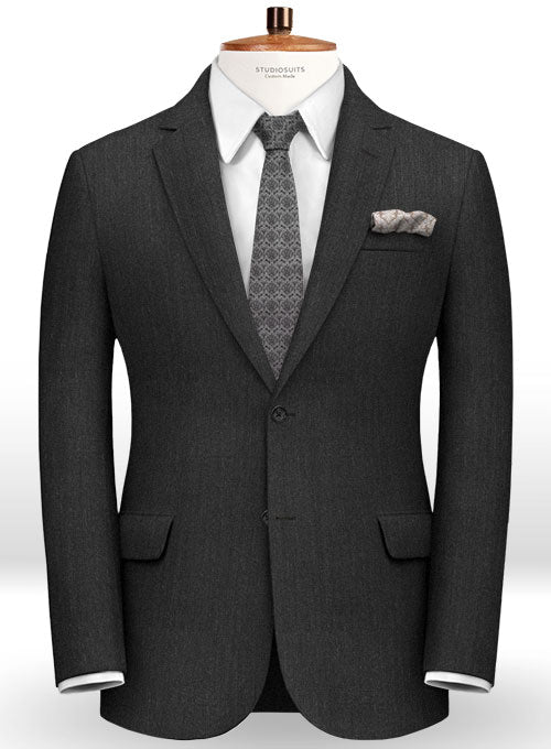 Herringbone Wool Charcoal Suit - StudioSuits