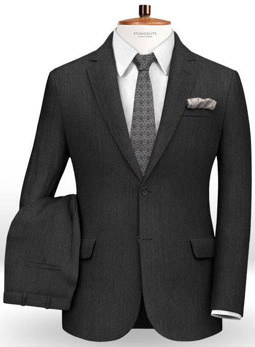 Herringbone Wool Charcoal Suit - StudioSuits
