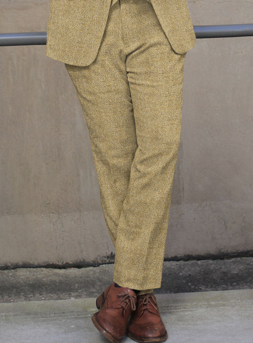 Highlander Heavy Beige Herringbone Tweed Pants - StudioSuits