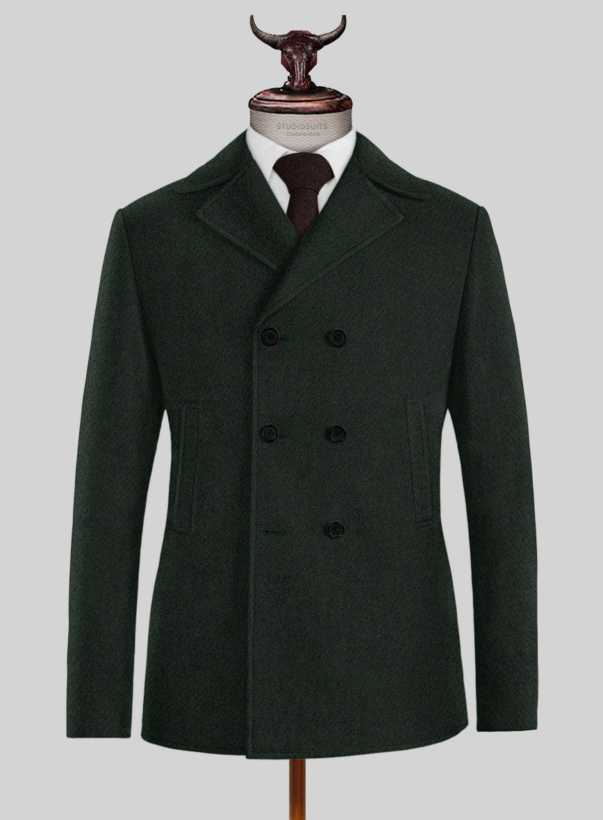 Highlander Dark Green Tweed Pea Coat - StudioSuits