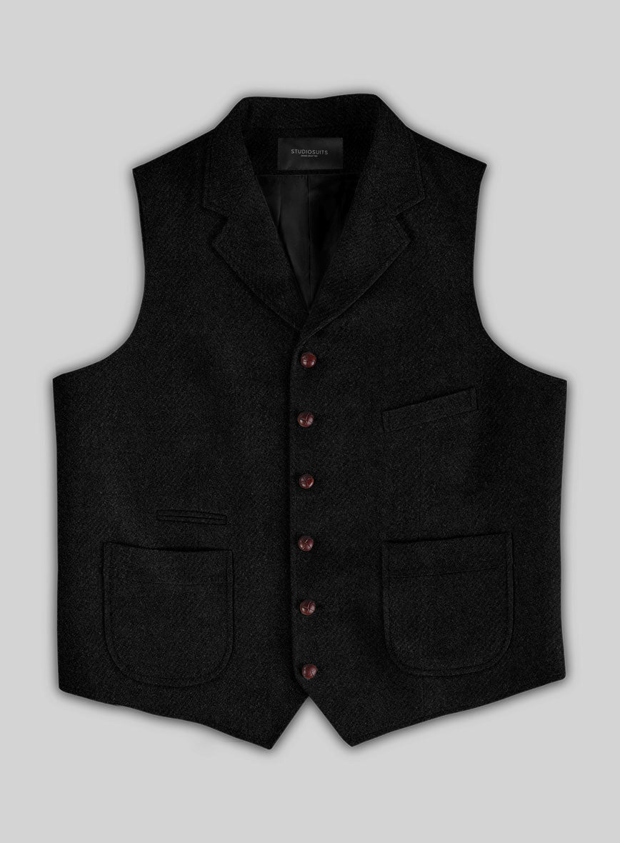 Highlander Heavy Black Herringbone Tweed Hunting Vest - StudioSuits