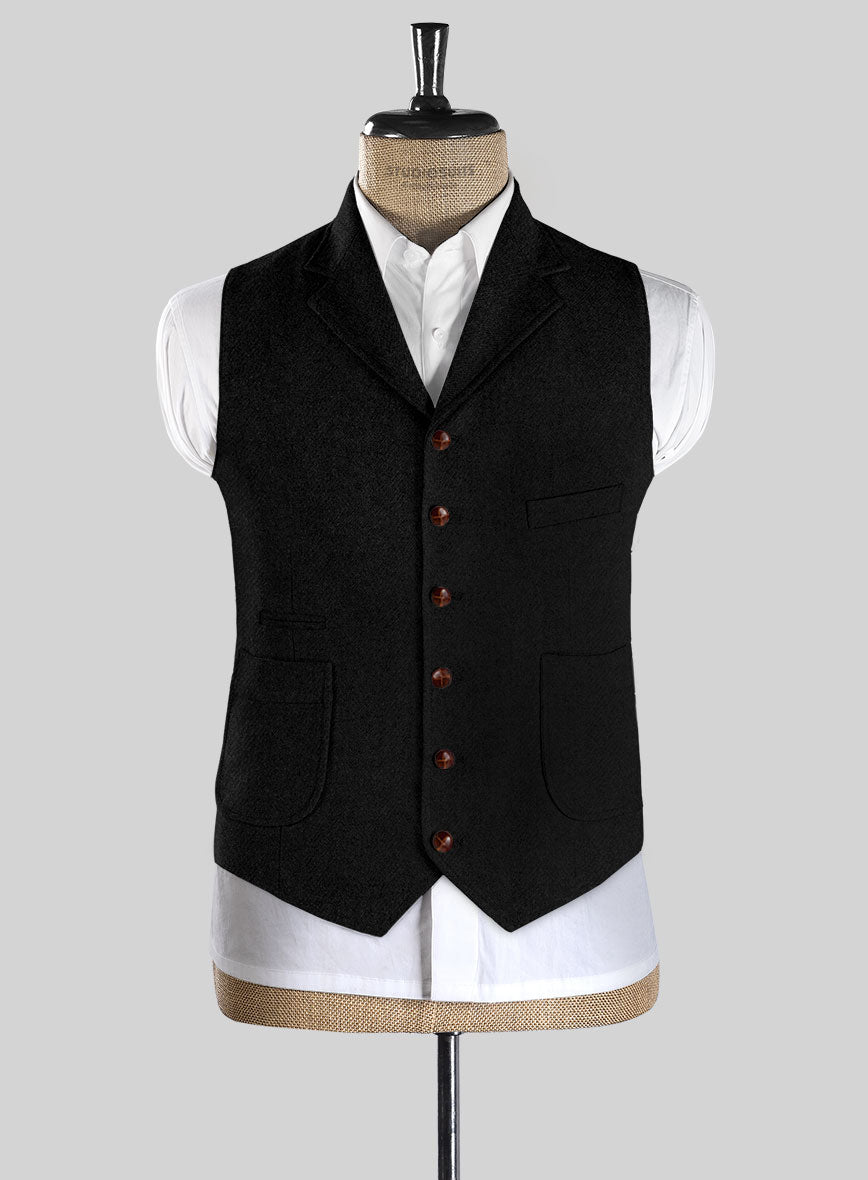 Highlander Heavy Black Herringbone Tweed Hunting Vest - StudioSuits