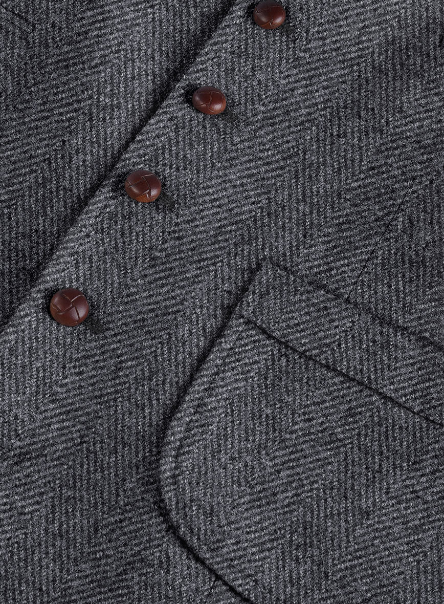 Highlander Heavy Charcoal Herringbone Tweed Hunting Vest - StudioSuits