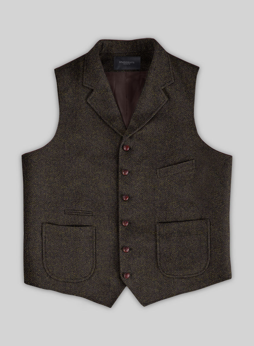 Highlander Heavy Dark Brown Herringbone Tweed Hunting Vest - StudioSuits