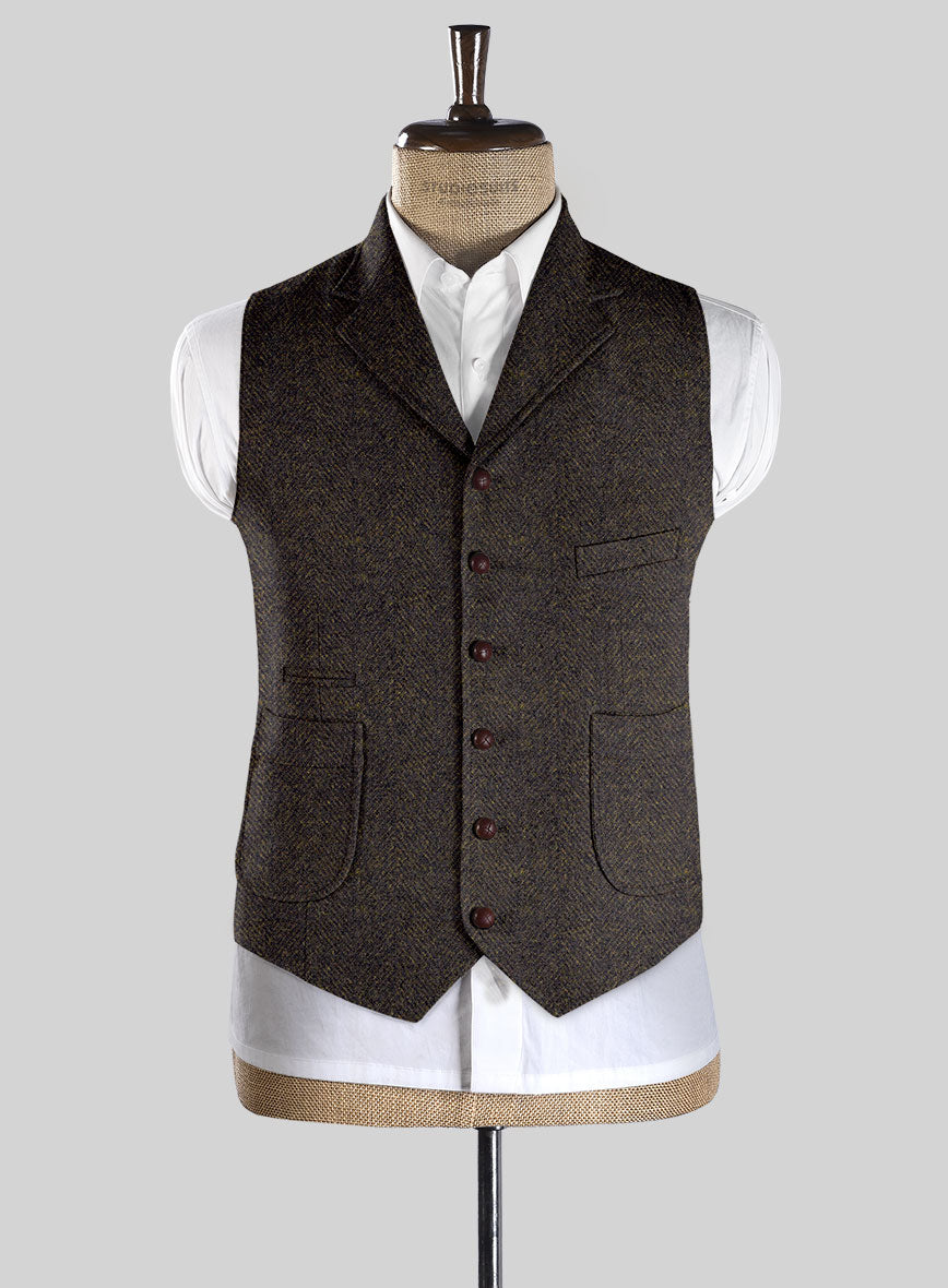 Highlander Heavy Dark Brown Herringbone Tweed Hunting Vest - StudioSuits