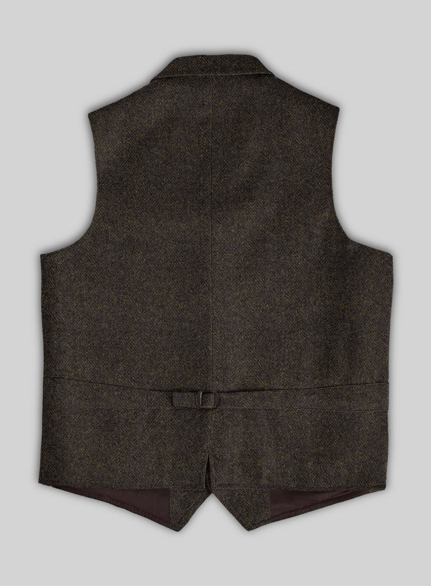 Highlander Heavy Dark Brown Herringbone Tweed Hunting Vest - StudioSuits