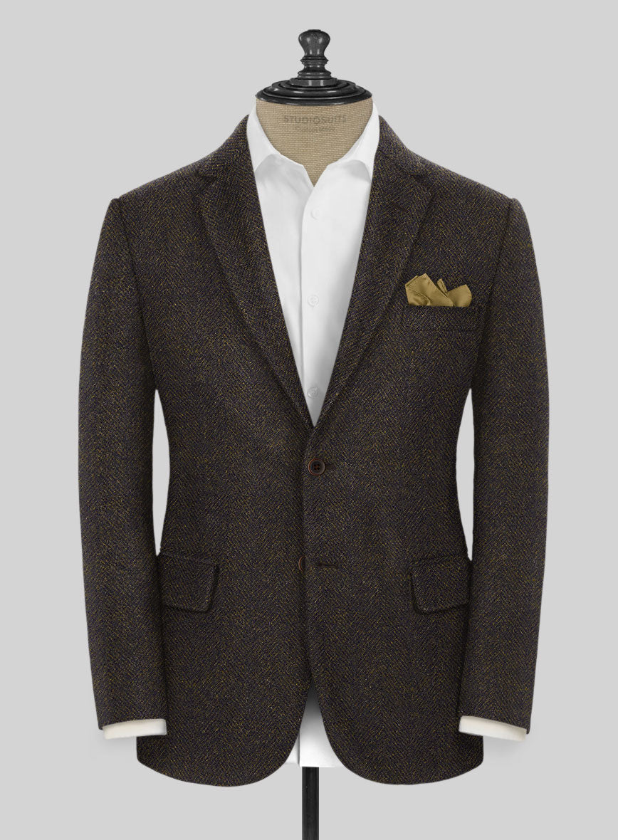 Highlander Heavy Dark Brown Herringbone Tweed Jacket - StudioSuits