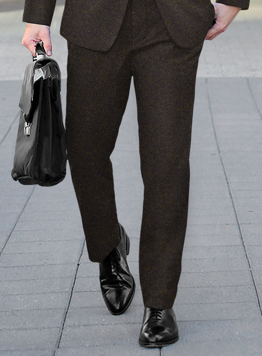 Highlander Heavy Dark Brown Herringbone Tweed Pants - StudioSuits