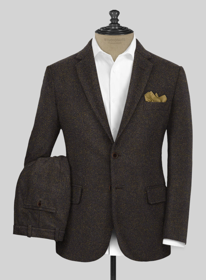 Highlander Heavy Dark Brown Herringbone Tweed Suit - StudioSuits