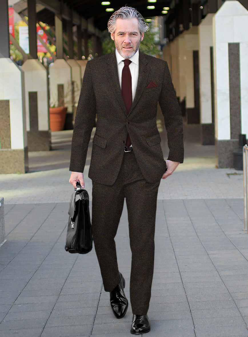 Highlander Heavy Dark Brown Herringbone Tweed Suit - StudioSuits