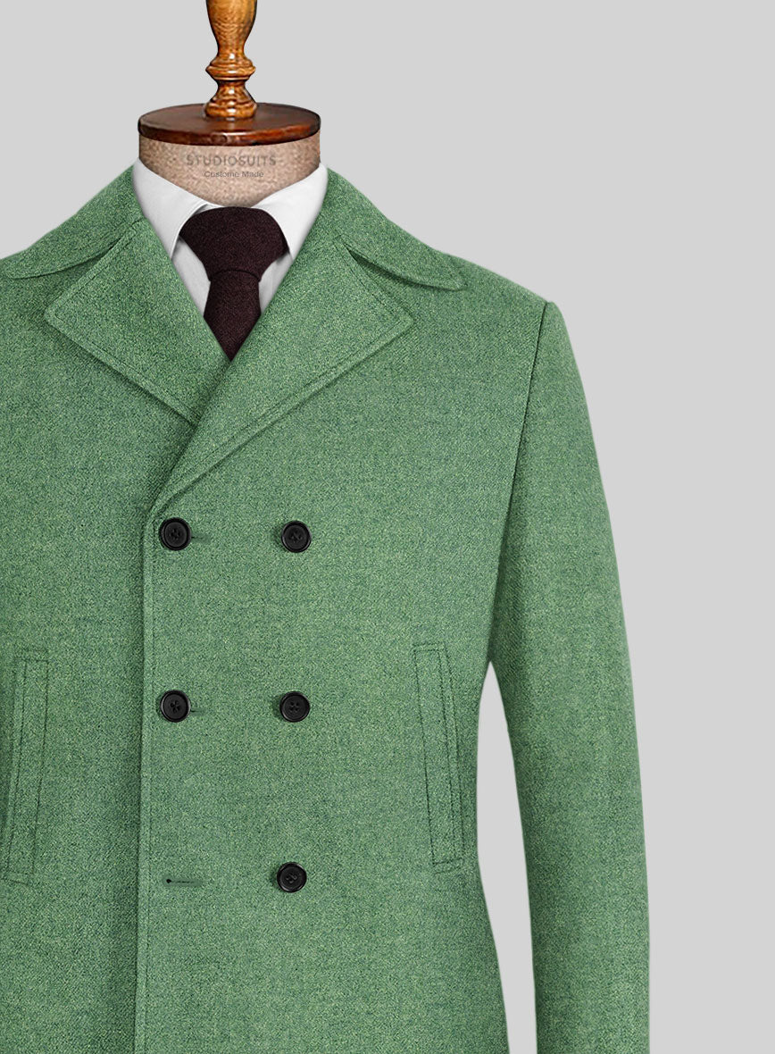 Highlander Heavy Paris Green Tweed Pea Coat - StudioSuits