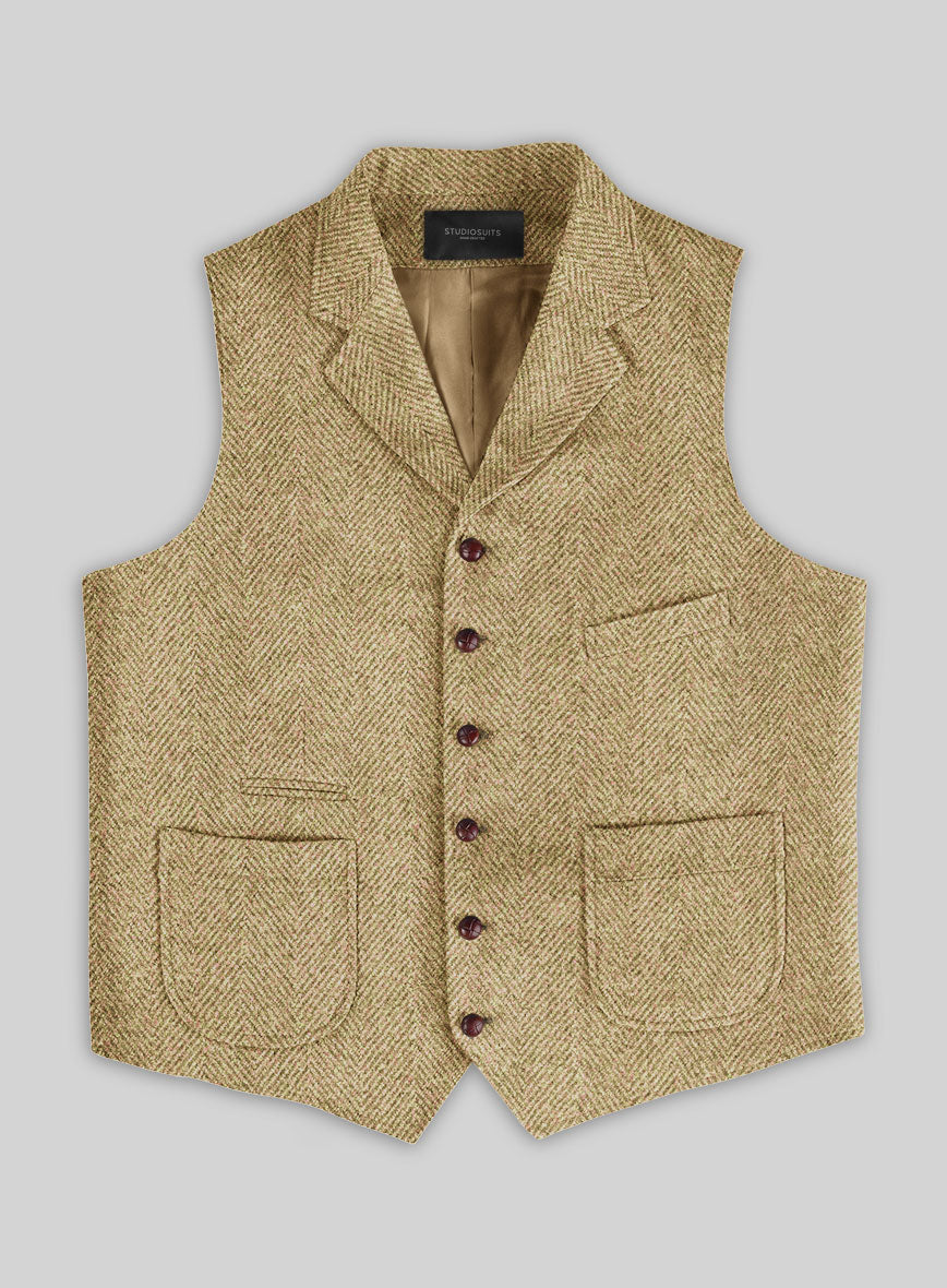 Highlander Heavy Beige Herringbone Tweed Hunting Vest - StudioSuits