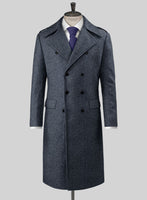 Highlander Heavy Blue Herringbone Tweed GQ Overcoat - StudioSuits