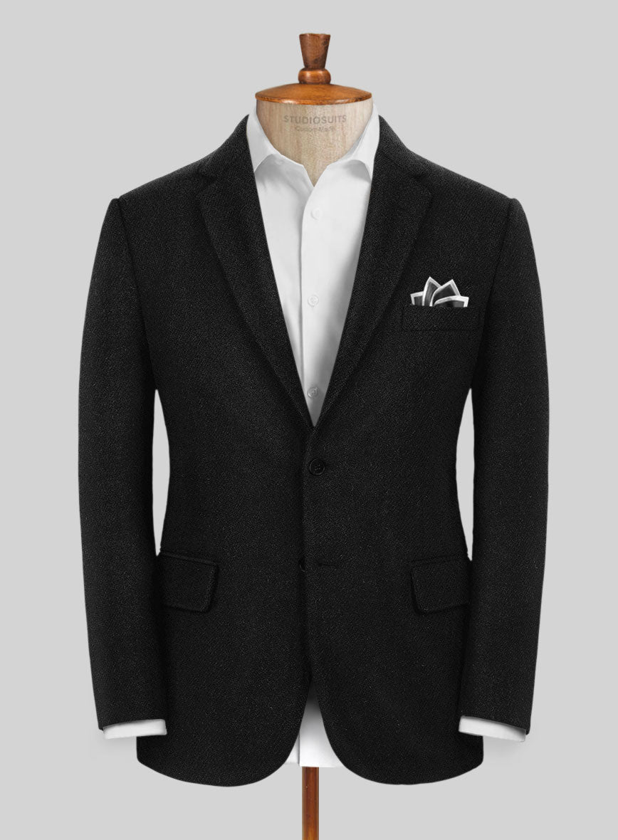 Highlander Heavy Black Herringbone Tweed Jacket - StudioSuits