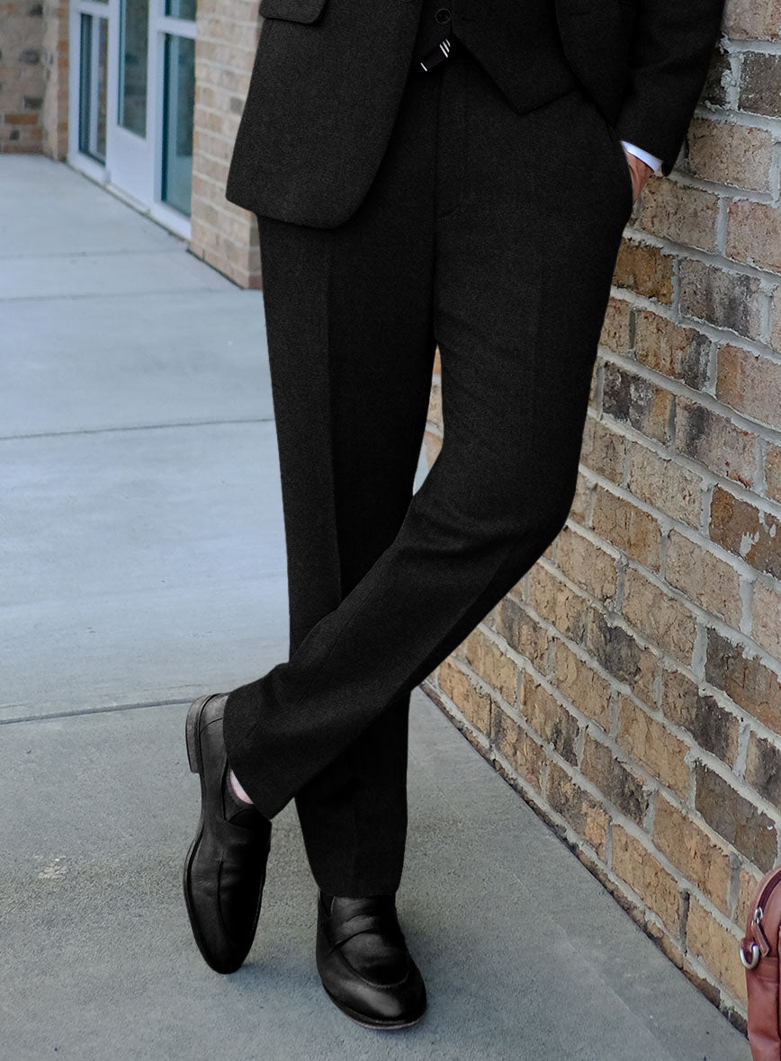Highlander Heavy Black Herringbone Tweed Pants - StudioSuits